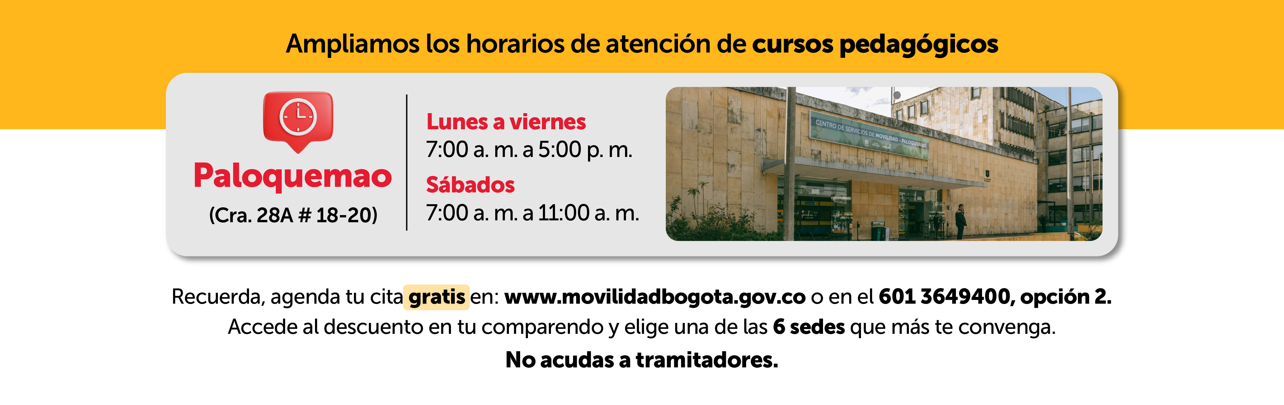 Curso Pedagógico. Ampliación de horarios en la sede Paloquemao
