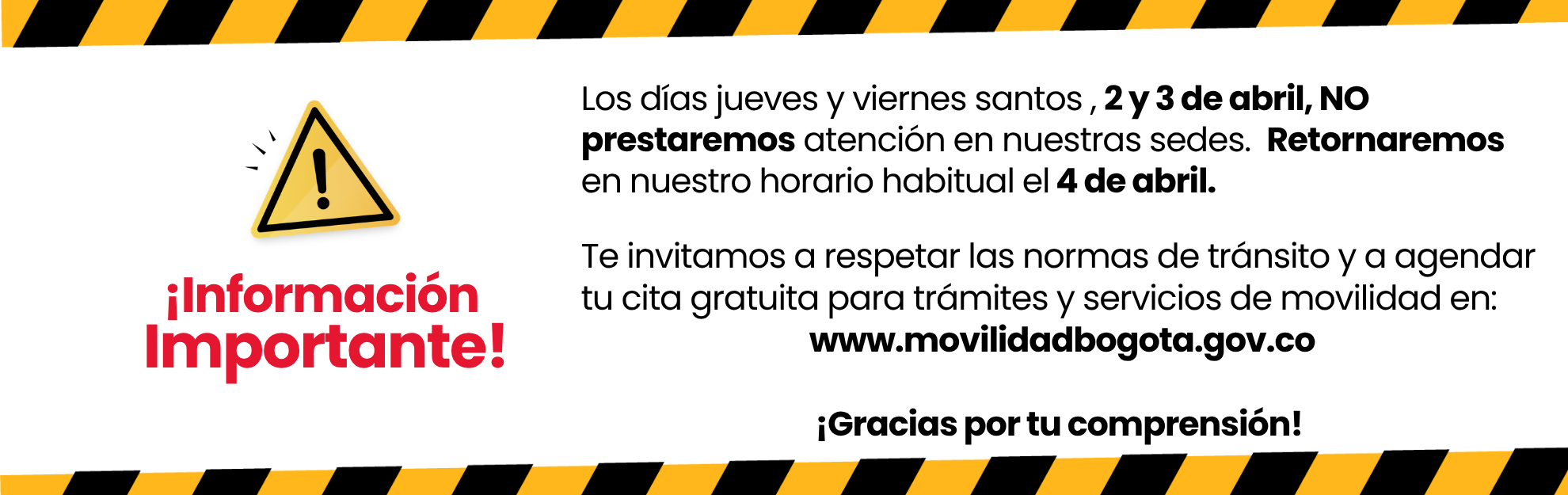 horarios de atención en Semana Santa