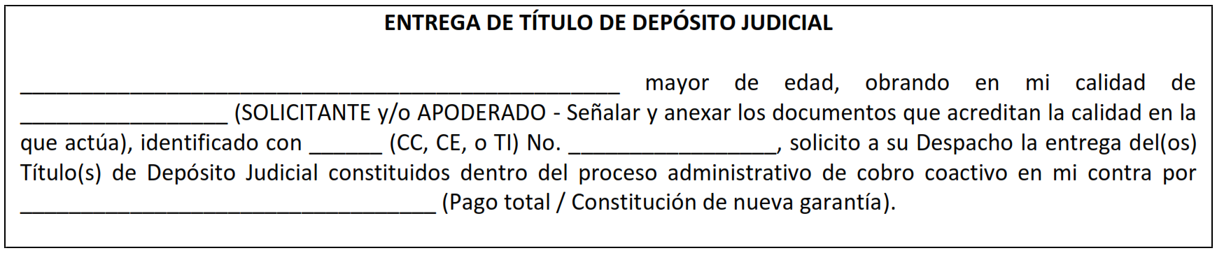 Solicitud Apropiación de Depósito Judicial que ha dispuesto la SDM