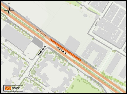 Conozca el cierre de un carril en sentido oriente-occidente de la Av. Calle 72 entre carreras 89 y 90