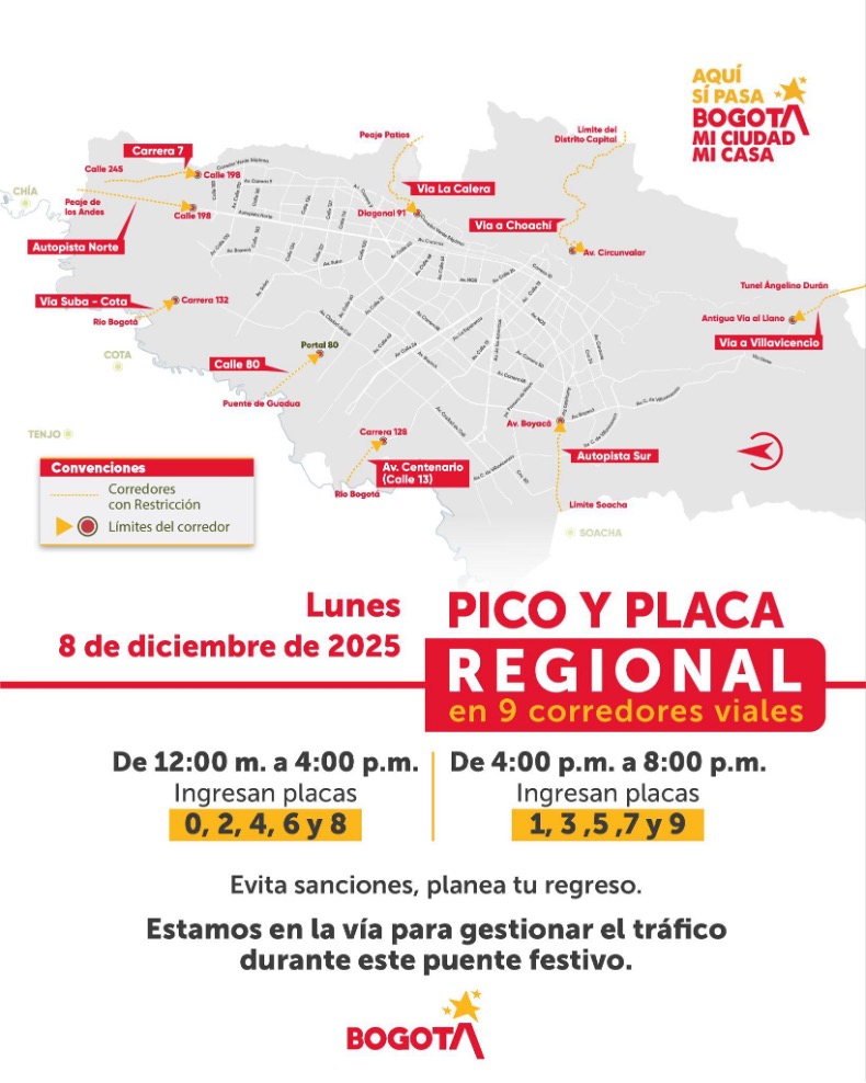 Puente festivo de velitas: último Pico y Placa Regional del año 