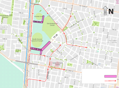 Mapa 1. Desvíos, en sentido Sur - Oriente.