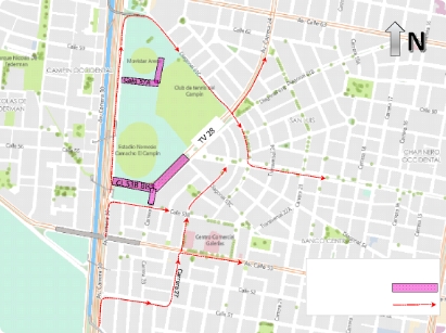 Mapa 1. Desvíos, sentido sur - oriente