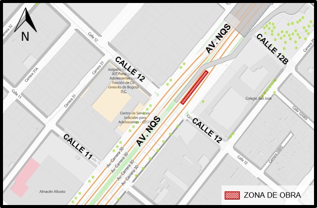 Conozca el cierre de un carril en sentido Sur - Norte de la Av. NQS entre calle 12 y calle 12B