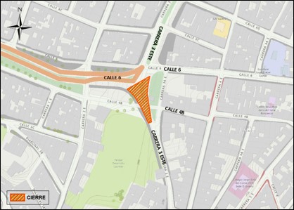 Conozca el cierre por carriles de la carrera 3 este entre calles 6 y 4B en ambos sentidos