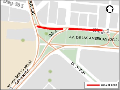 Conozca el cierre de un carril sentido oriente -occidente de la Av. Américas entre la carrera 79C bis y Av. Agoberto Mejia 