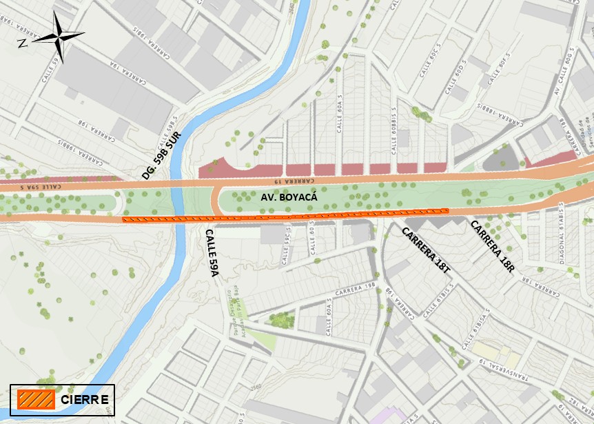 Conozca el cierre de un carril en sentido norte - sur de la Av. Boyacá entre la calle 59B sur y la carrera 18R