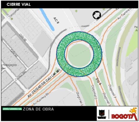 Conozca el cierre total de la calzada mixta de la intersección de la glorieta de la Av. Cali por Av. Manuel Cepeda Vargas 