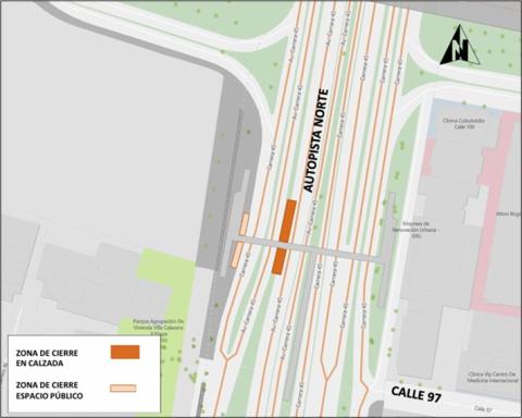 Conozca el cierre de un carril sentido norte-sur de la calzada rápida de la autopista Norte por calle 97