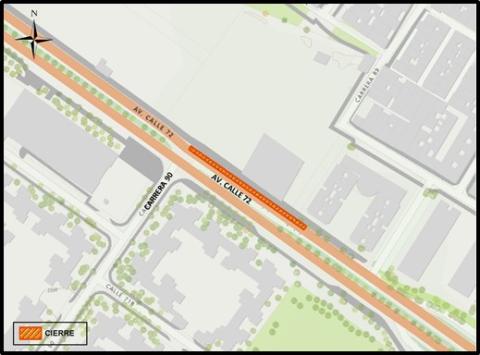 Conozca el cierre de un carril en sentido oriente-occidente de la Av. Calle 72 entre carreras 89 y 90