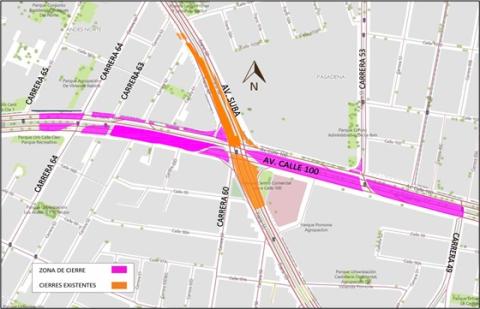 Conozca el cierre de un carril en cada sentido de la calle 100 entre carreras 49 y 65