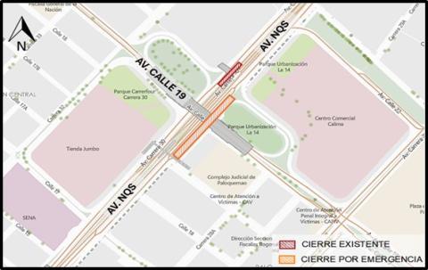 Conozca el cierre de la calzada lenta de la NQS con Av. Calle 19, en sentido Sur - Norte