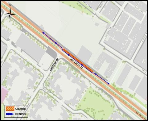 Conozca el cierre de un carril en sentido oriente-occidente de la Av. Calle 72 entre carreras 89 y 90