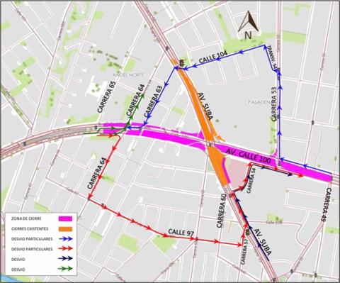 Conozca el cierre de un carril en cada sentido de la calle 100 entre carreras 49 y 65