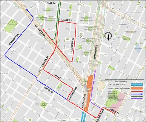 Conozca el cierre de la calzada mixta y exclusiva de la Av. Caracas entre calle 76 y Av. Calle 80