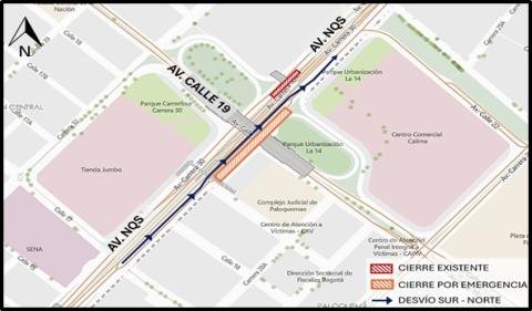 Conozca el cierre de la calzada lenta de la NQS con Av. Calle 19, en sentido Sur - Norte