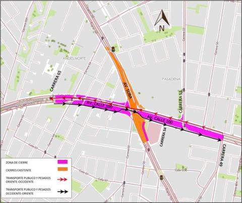 Conozca el cierre de un carril en cada sentido de la calle 100 entre carreras 49 y 65