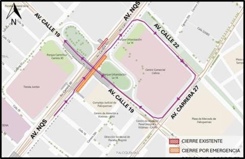 Conozca el cierre de la calzada lenta de la NQS con Av. Calle 19, en sentido Sur - Norte