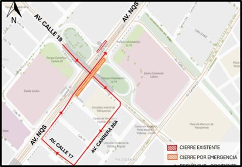 Conozca el cierre de la calzada lenta de la NQS con Av. Calle 19, en sentido Sur - Norte