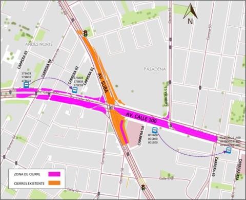 Conozca el cierre de un carril en cada sentido de la calle 100 entre carreras 49 y 65