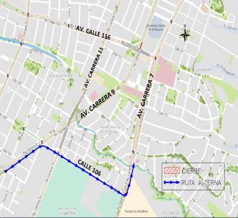 Conozca el cierre de un carril sentido sur-norte de la Av. Carrera 9 entre Av. Calle 116 y 117A