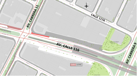  Conozca el cierre de un carril de la Av. Calle 116 por Av. Carrera 11, en sentido Oriente - Occidente