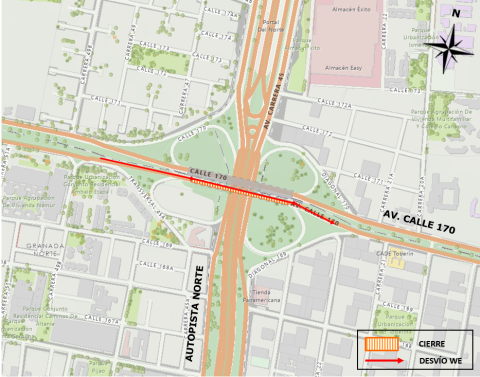 Conozca el cierre por carriles sobre el puente vehicular de la Av. Calle 170 por Autopista Norte, en sentido Occidente - Oriente