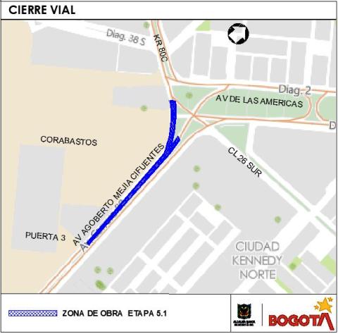 Conozca el cierre de un carril en sentido norte – sur de la Av. Agoberto Mejía entre la Av. Américas y la puerta 3 de Corabastos