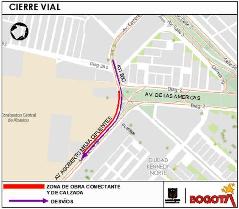 Conozca el cierre de un carril en sentido norte – sur de la Av. Agoberto Mejía entre la Av. Américas y la puerta 3 de Corabastos