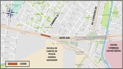 Conozca el cierre de un carril en sentido Oriente - Occidente Bogotá - Soacha de la Autopista Sur carrera 51