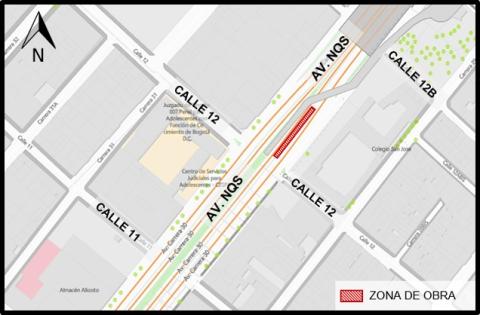 Conozca el cierre de un carril en sentido Sur - Norte de la Av. NQS entre calle 12 y calle 12B