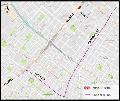 Conozca el cierre de un carril en sentido Sur - Norte de la Av. NQS entre calle 12 y calle 12B