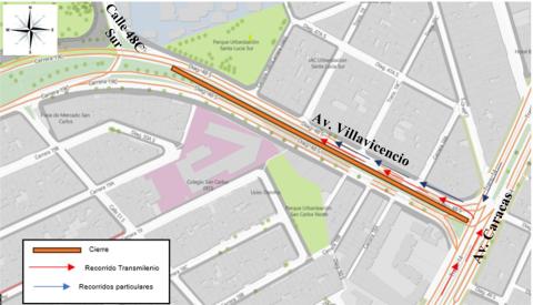 Conozca el cierre de un carril en sentido oriente-occidente de la Av. Villavicencio entre Av. Caracas y calle 48C sur