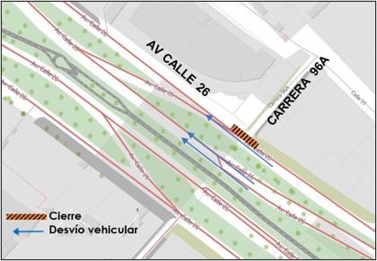Conozca el cierre de un carril en sentido oriente-occidente de la Av. Calle 26 con carrera 96A