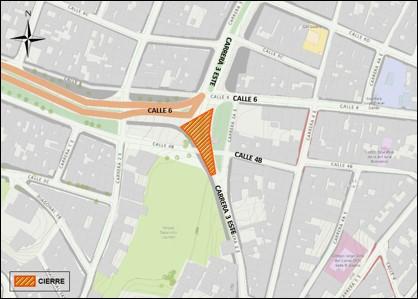 Conozca el cierre por carriles de la carrera 3 este entre calles 6 y 4B en ambos sentidos