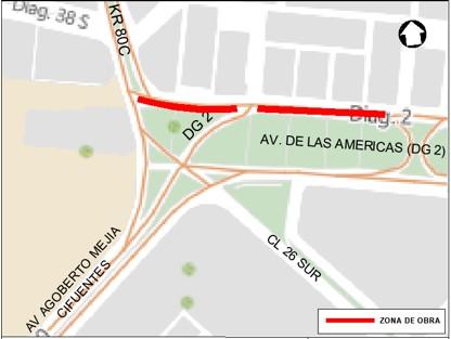 Conozca el cierre de un carril sentido oriente -occidente de la Av. Américas entre la carrera 79C bis y Av. Agoberto Mejia 