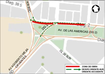 Conozca el cierre de un carril sentido oriente -occidente de la Av. Américas entre la carrera 79C bis y Av. Agoberto Mejia 