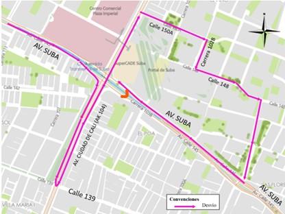Conozca el cierre total de retorno Occidente - Oriente de la Av. Suba con calle 145 con carrera 103B