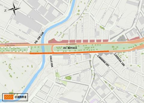 Conozca el cierre de un carril en sentido norte - sur de la Av. Boyacá entre la calle 59B sur y la carrera 18R