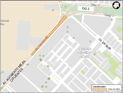 Conozca el cierre de dos carriles en ambos sentidos de la Av. Agoberto Mejía Cifuentes entre 40 metros al norte de la calzada calle 35B Sur y calle 26 Sur