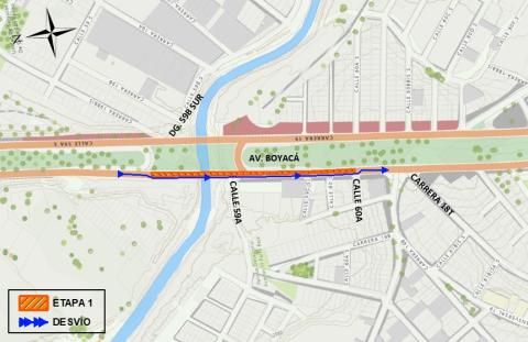 Conozca el cierre de un carril en sentido norte - sur de la Av. Boyacá entre la calle 59B sur y la carrera 18R