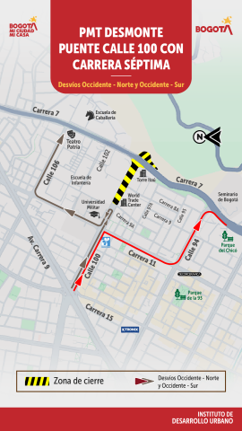 Avanzan obras en el Corredor Carrera Séptima: inicia el desmonte del puente de la calle 100, así cambia la movilidad en el sector