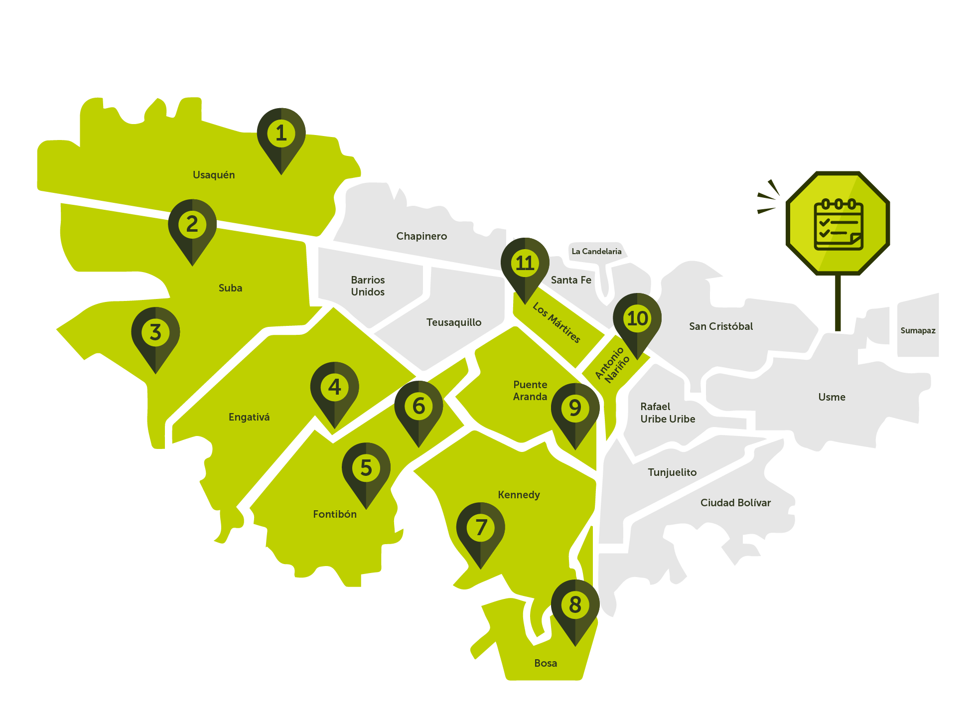 Mapa con ubicaciones agendamiento e información