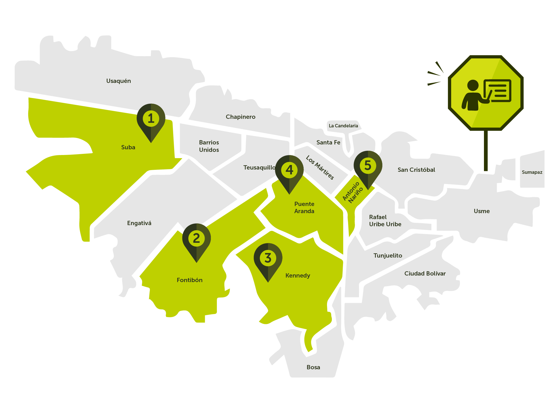 Mapa con ubicaciones cursos pedagógicos